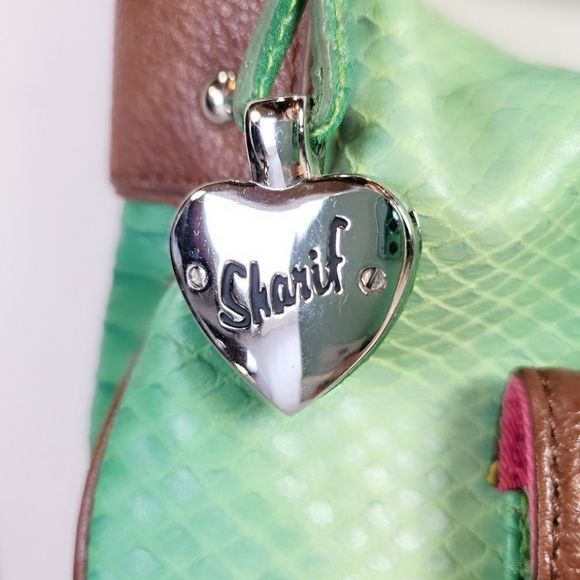 Sharif Studio Snakeskin Embossed Purse & Matching Wristlet Bundle Leather Green - Picture 3 of 9